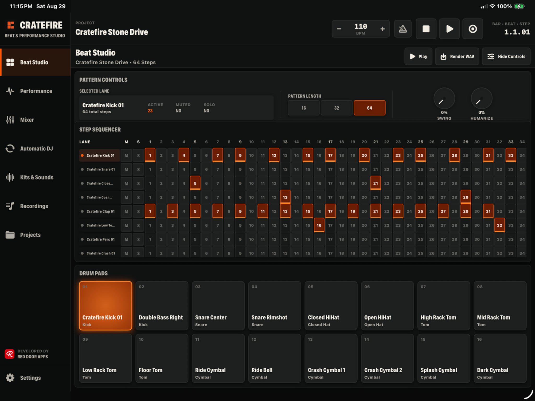 CrateFire Beat Studio running on iPad