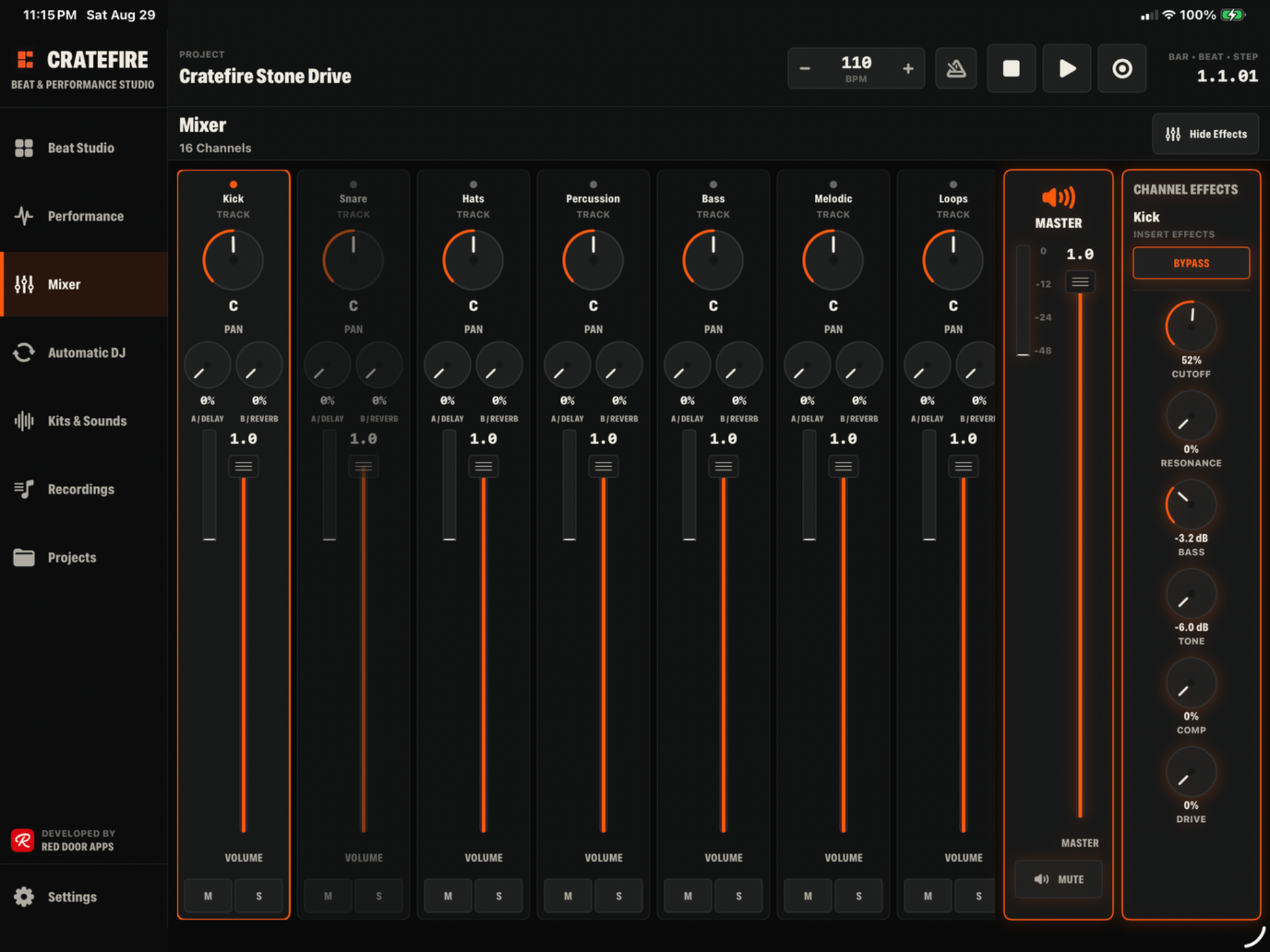 CrateFire Mixer running on iPad